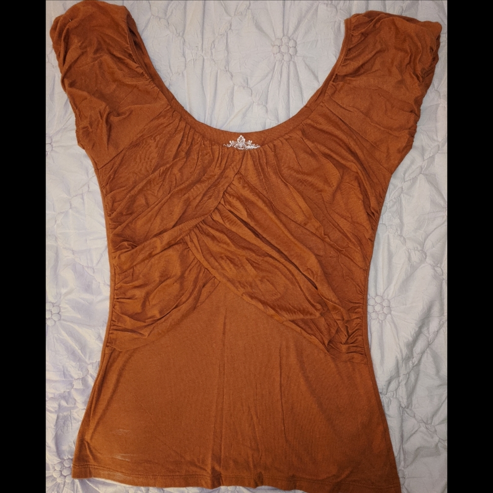 Anthropologie Deletta Short Sleeve Ruched Top